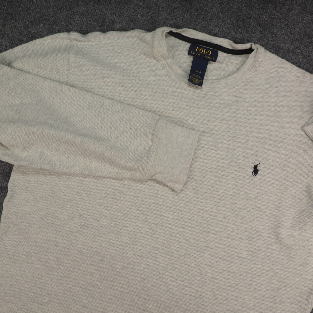Polo Ralph Lauren Waffle Knit Mens Large Crewneck Gray Thermal Preppy Classic